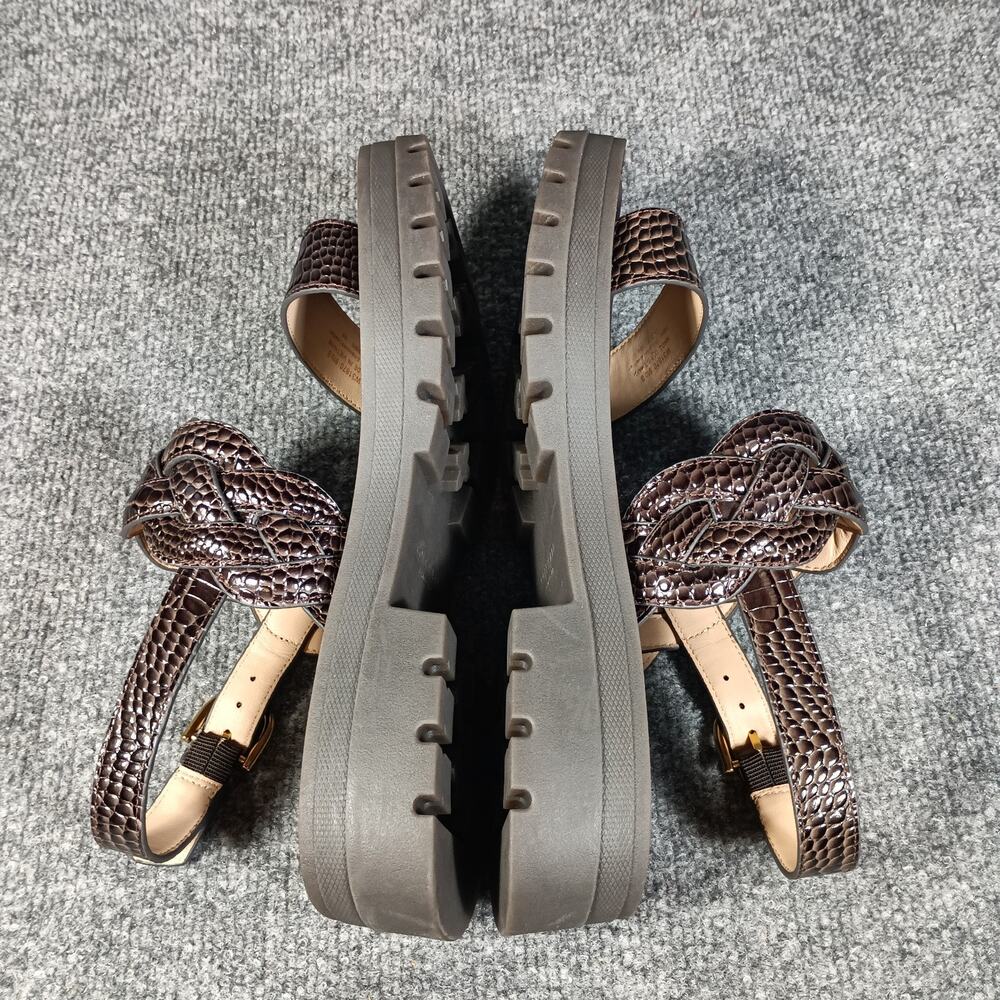 Cole Haan Cressida Lug Sandal Women 9.5 Brown Croc Embossed Leather Platform - Picture 4 of 7